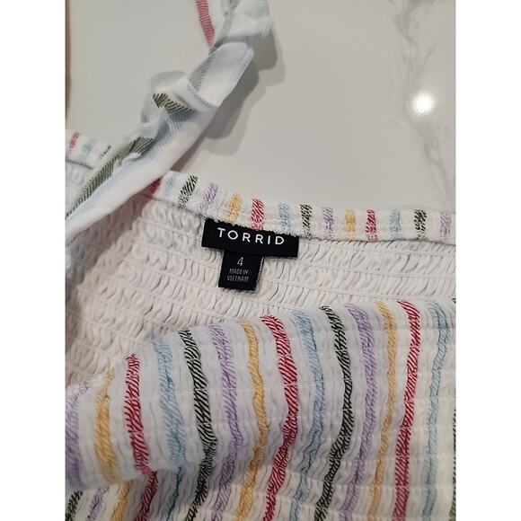 TORRID Challis Smocked Tiered Dress White Multicolor Striped Boho MIDI Size 4X - Picture 8 of 9